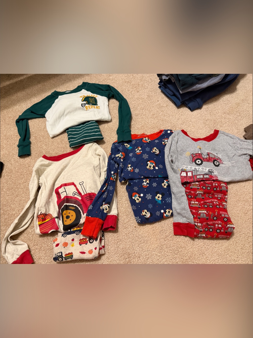 Baby/Toddler Long Sleeve Pajama Tops - Mixed Prints (Red, Navy, Green, Gray)